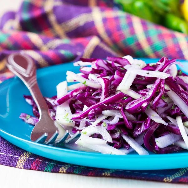 Salada de legumes frescos com repolho vermelho, couve-rábano, maçã, cilantr — Fotografia de Stock