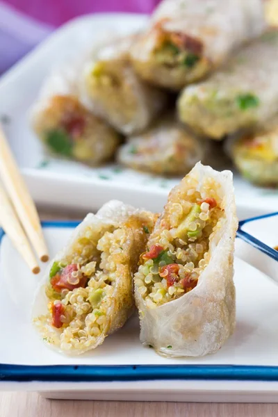 Asian spring rolls stuffed with quinoa, vegetables, crisp — Stock Photo, Image