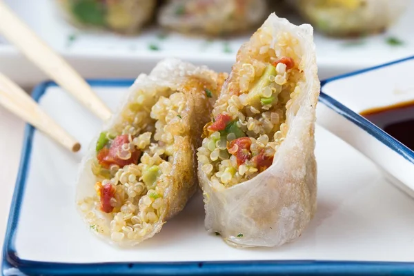 Involtini primavera asiatici farciti con quinoa, verdure, croccanti — Foto Stock