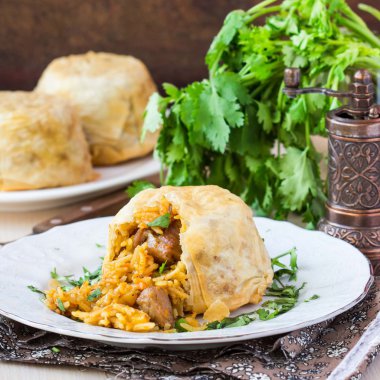 oryantal Şah pilav, pilav, plov, filo etli pilav