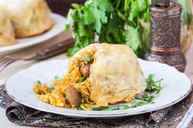 oryantal Şah pilav, pilav, plov, filo etli pilav
