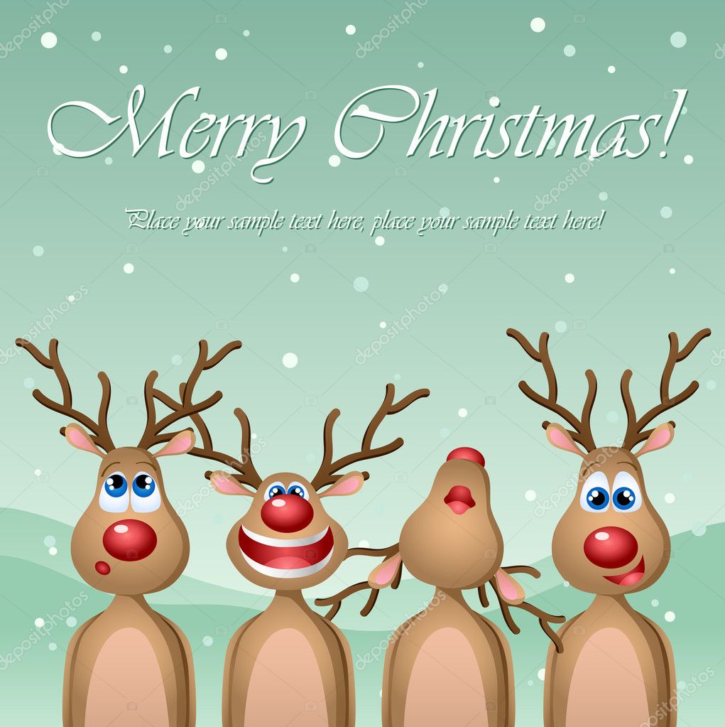 Singing deers christmas card Singing cartoon deers — Stock Vector