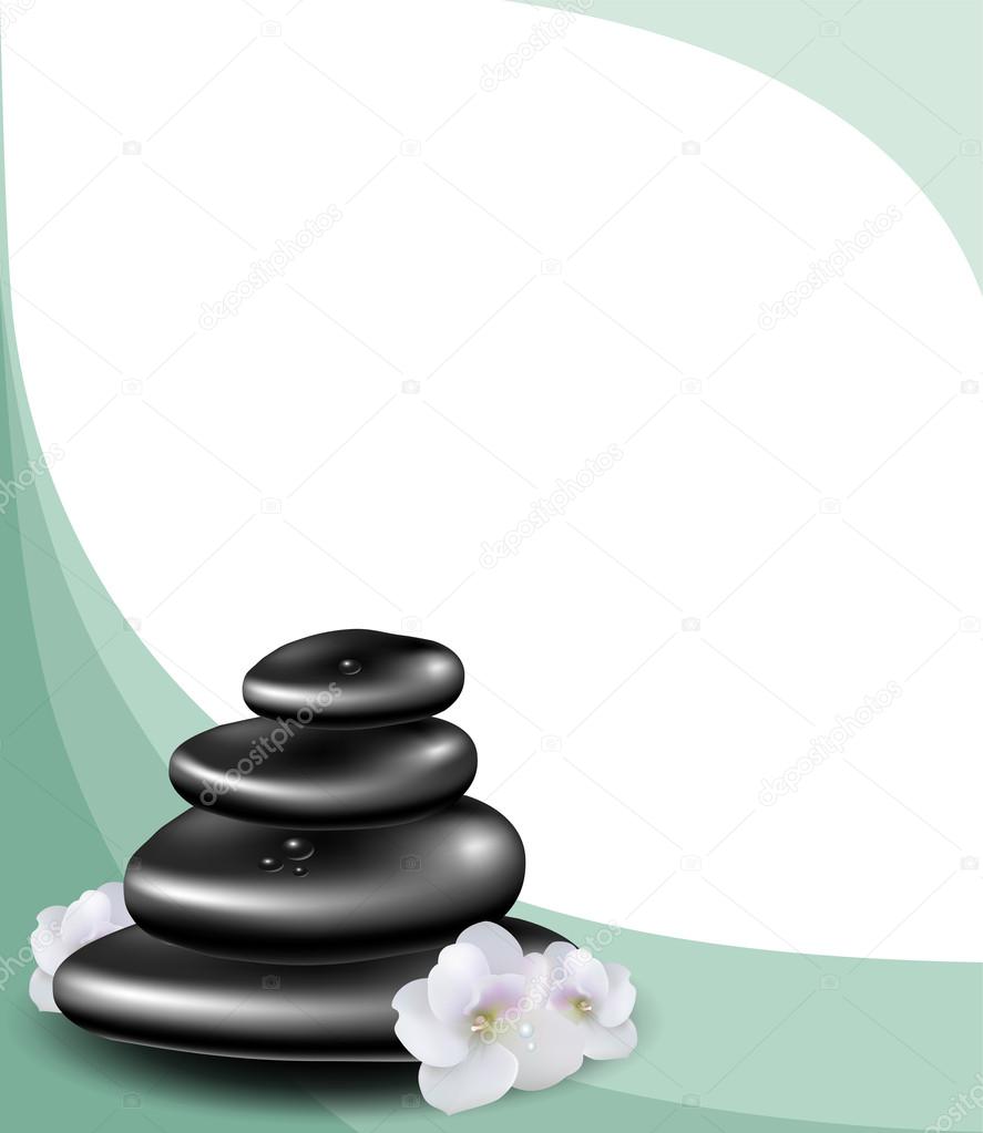 Background with spa stones and white flower