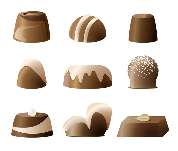 Conjunto de bombones de chocolate — Vector de stock