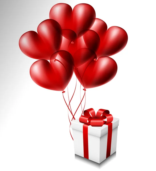 Ballon coeur avec coffret cadeau — Image vectorielle