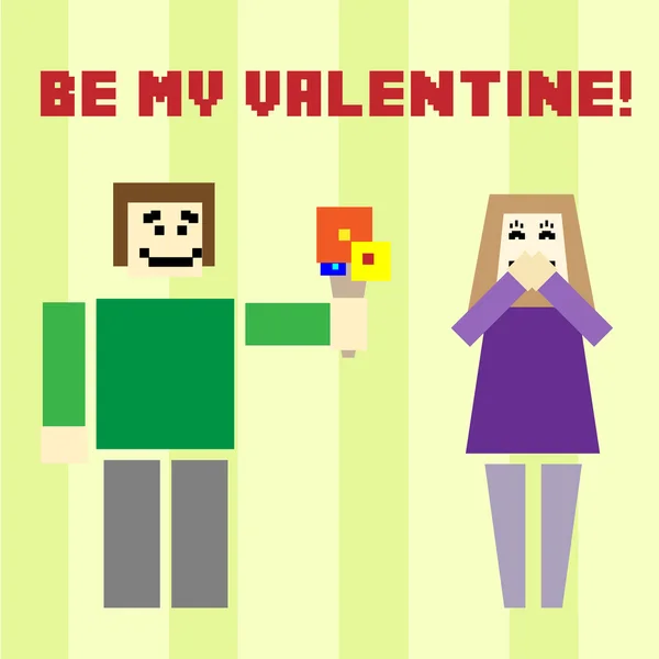 Valentine day card with square boy and girl — Stock Vector