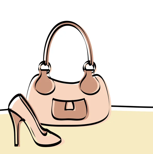 Abstrakte Handtasche und Frauenschuh — Stockvektor