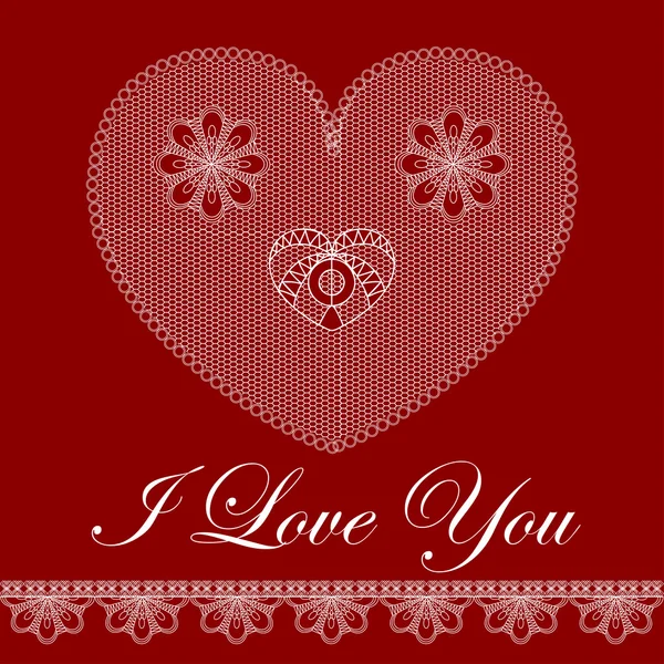 Valentine karta s krajkou srdce — Stockový vektor