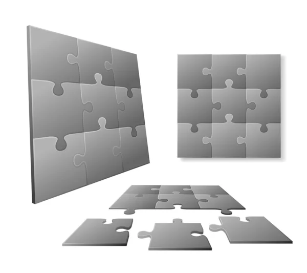 Jeu de pièces puzzle 3D gris — Image vectorielle