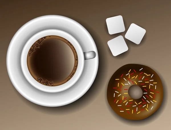 Кофе и пончик сверху — стоковый вектор