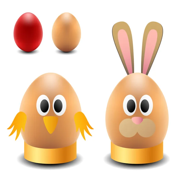 Nyúl tojás és a húsvét csirke — Stock Vector