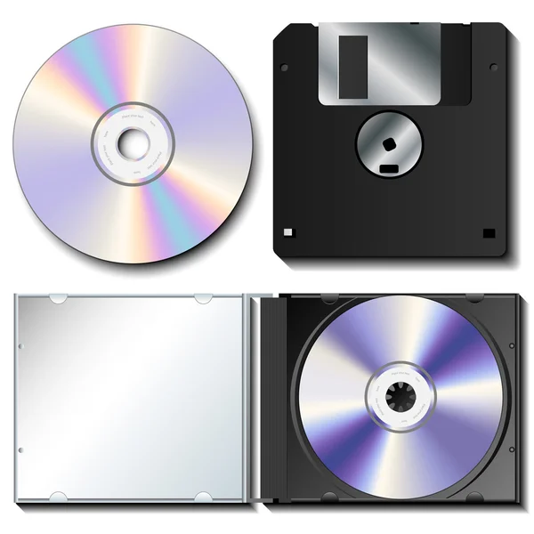 Conjunto de CD e disquete realista — Vetor de Stock