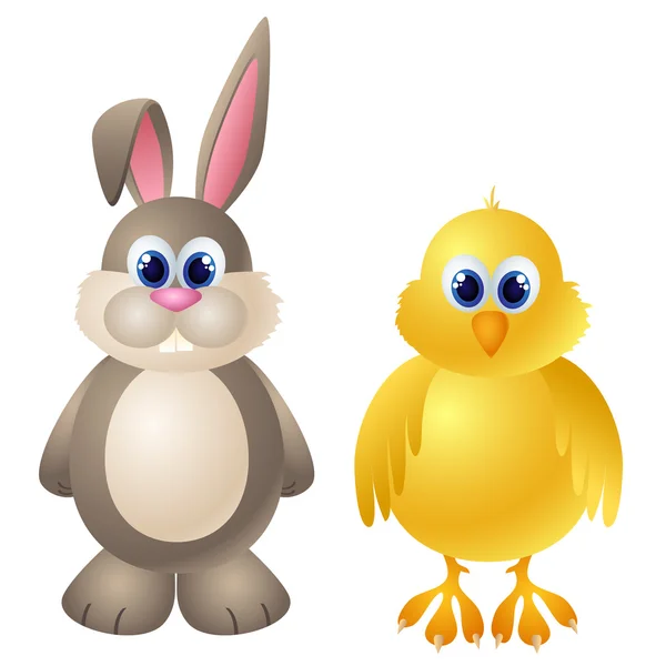 Cartoon rabbit and chicken character — Stock Vector