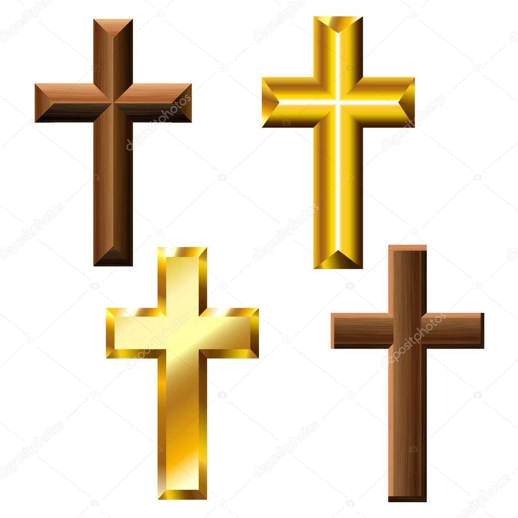 Wood and gold cross set