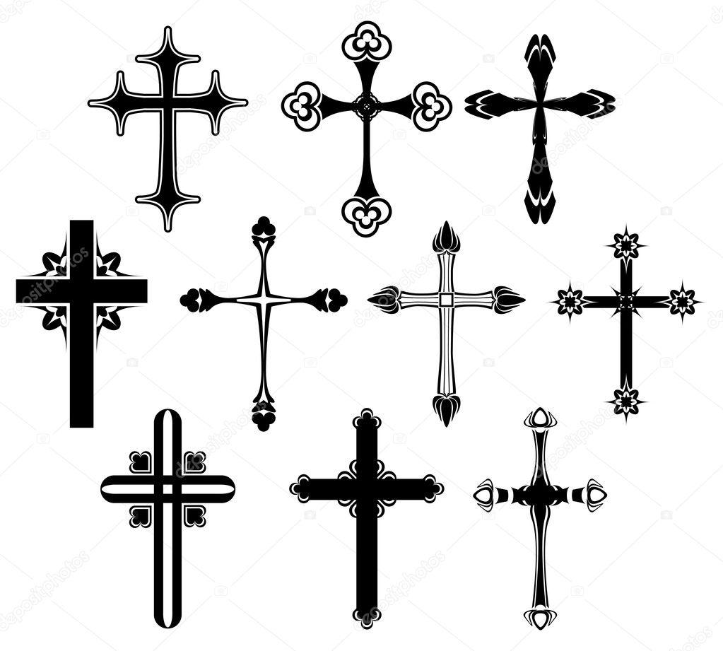 Black cross symbol silhouette set