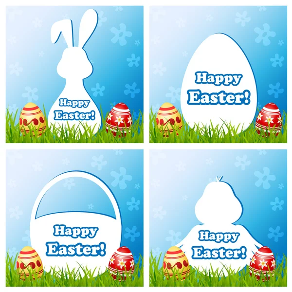 Easter card set with different silhouette text box — Stock Vector