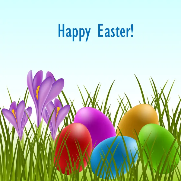 Carte de Pâques avec crocus et œufs — Image vectorielle
