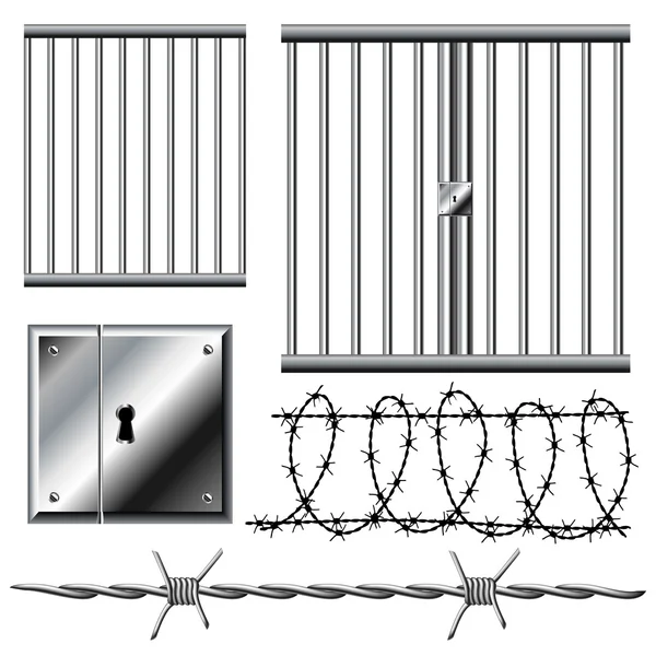 Jail grid with barbed wire set — Stock Vector