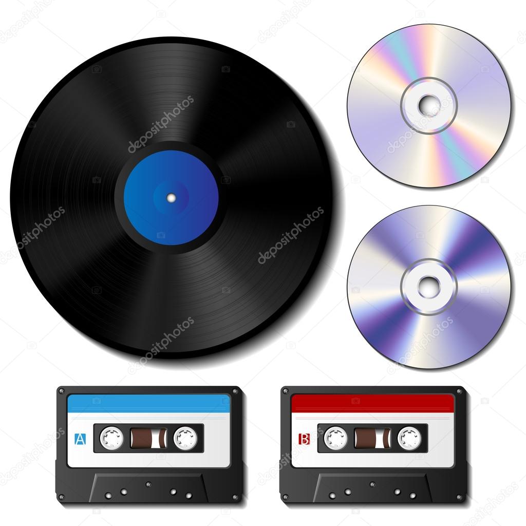 Vinyl record, and cassette set Stock Vector by ©Helioshammer