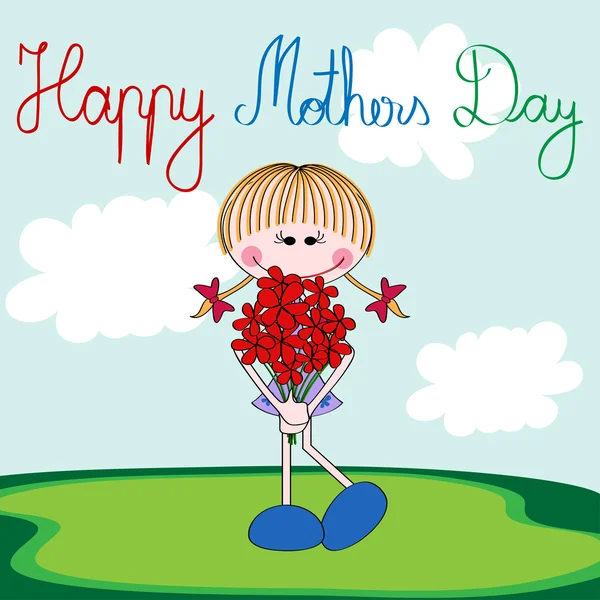 Happy Mothers Day card con ragazza dei cartoni animati — Vettoriale Stock