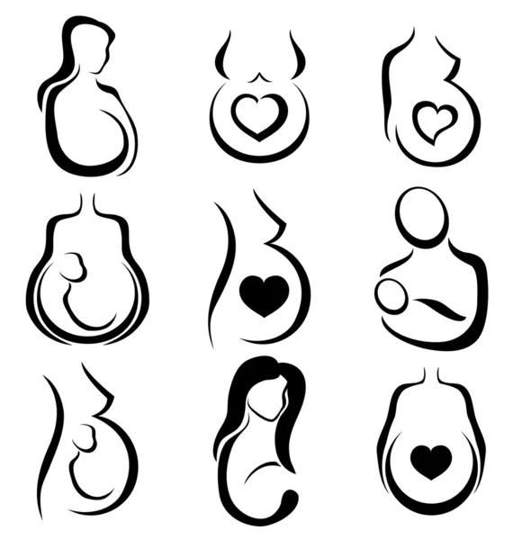 Pregnant woman symbol set — Stock Vector