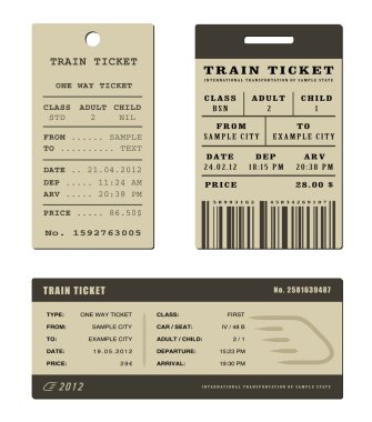 Train ticket set clipart