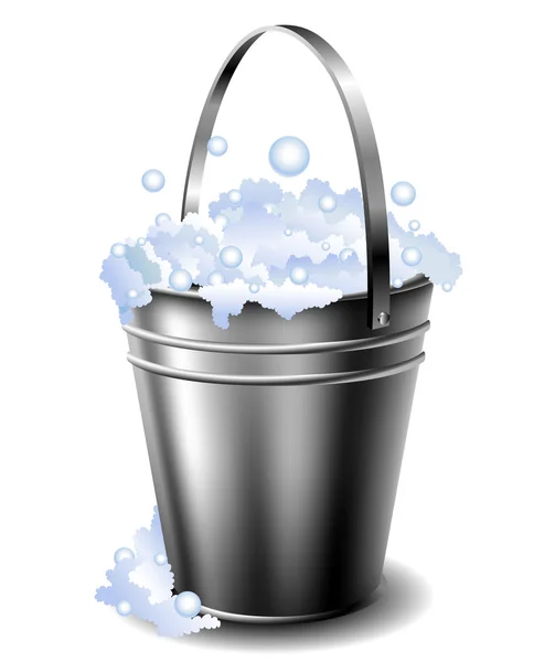 Metal bucket with foam — Stock Vector