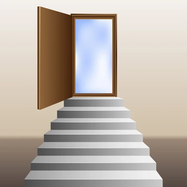 Escaliers menant à une porte ouverte — Image vectorielle