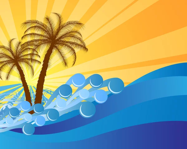 Quadro de texto abstrato ilha com palmeiras — Vetor de Stock