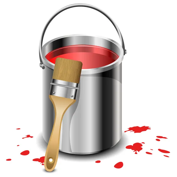 Paint bucket with paint brush — Stock Vector