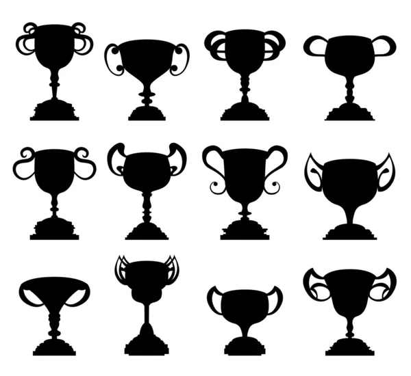 Conjunto de silhueta de símbolo de copo de troféu — Vetor de Stock