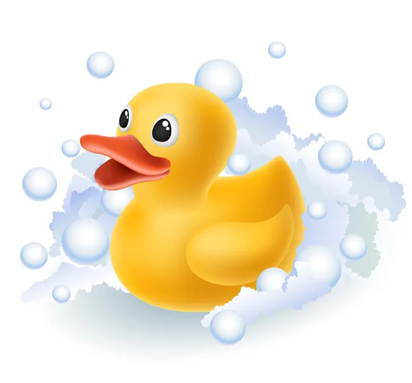 Rubber duck in foam — Stock Vector