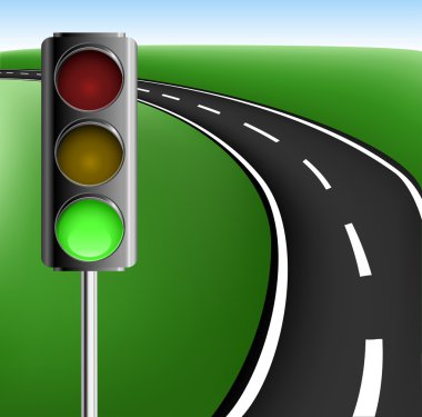 metin çerçevesi ile yol ve trafik ışığı