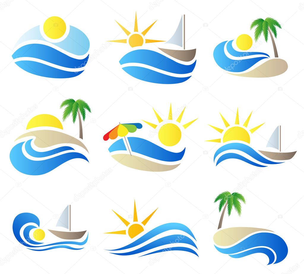 Summer vacation in nature icon set