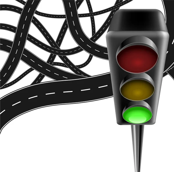 Trafik lambası ve yollarda trafik arka plan — Stok Vektör