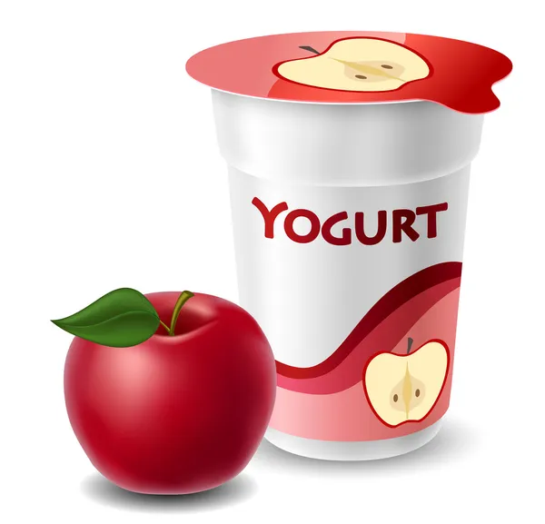 Apple yogurt cup with red apple — Stock Vector