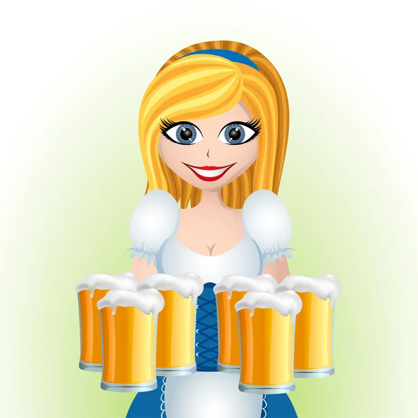 Oktoberfest ragazza dei cartoni animati con birra — Vettoriale Stock