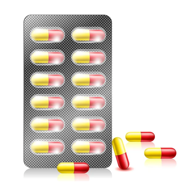 Tabletta kapszula buborékfóliában — Stock Vector