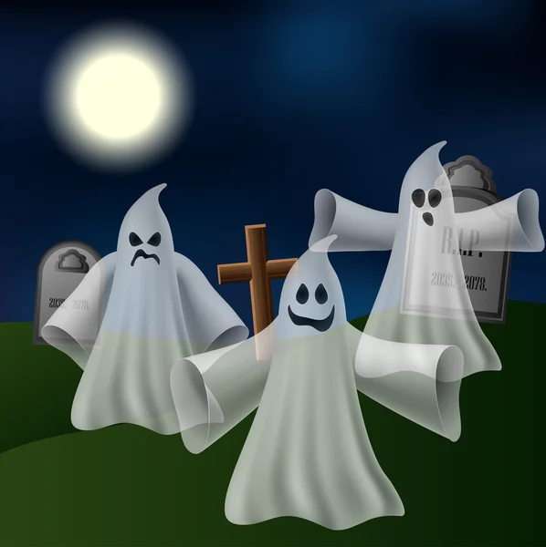 Cementerio con fantasmas — Vector de stock