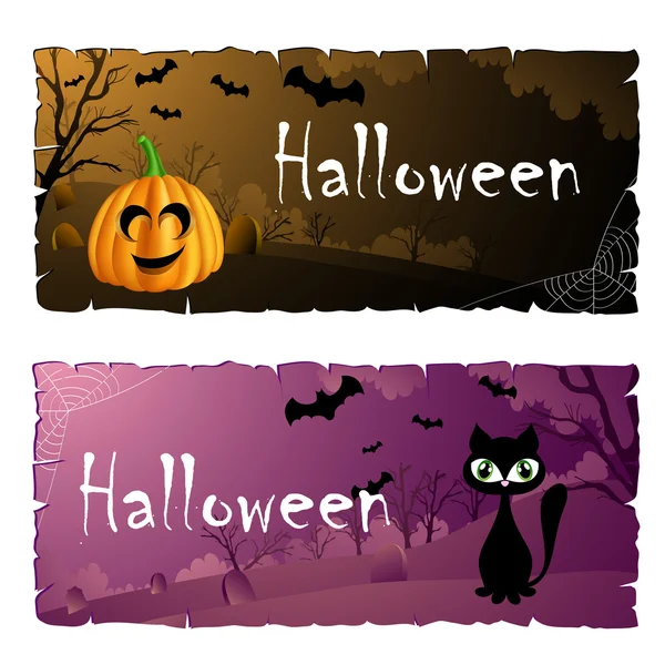 Cartão de Halloween definido com gato e abóbora — Vetor de Stock