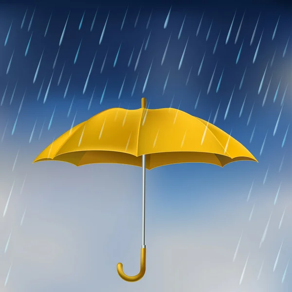 Yellow umbrella in rain — Stock Vector