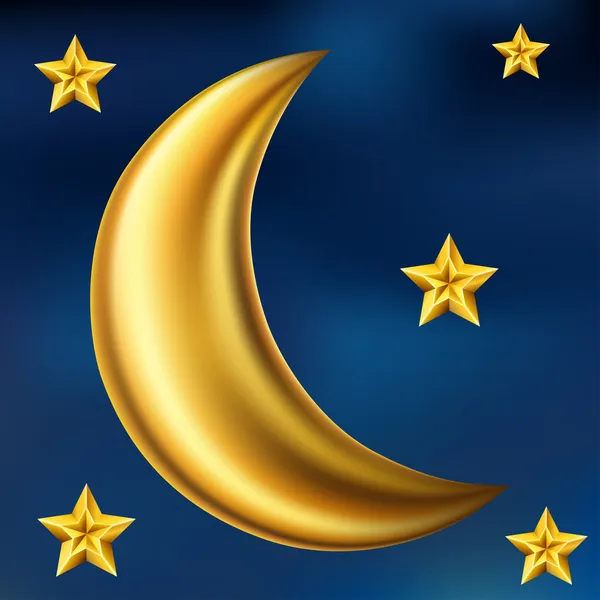 Luna dorada y estrellas Gráficos Vectoriales
