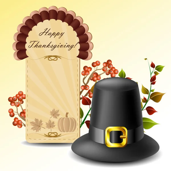 Cartão de Ação de Graças e chapéu com plantas de outono Ilustração De Stock