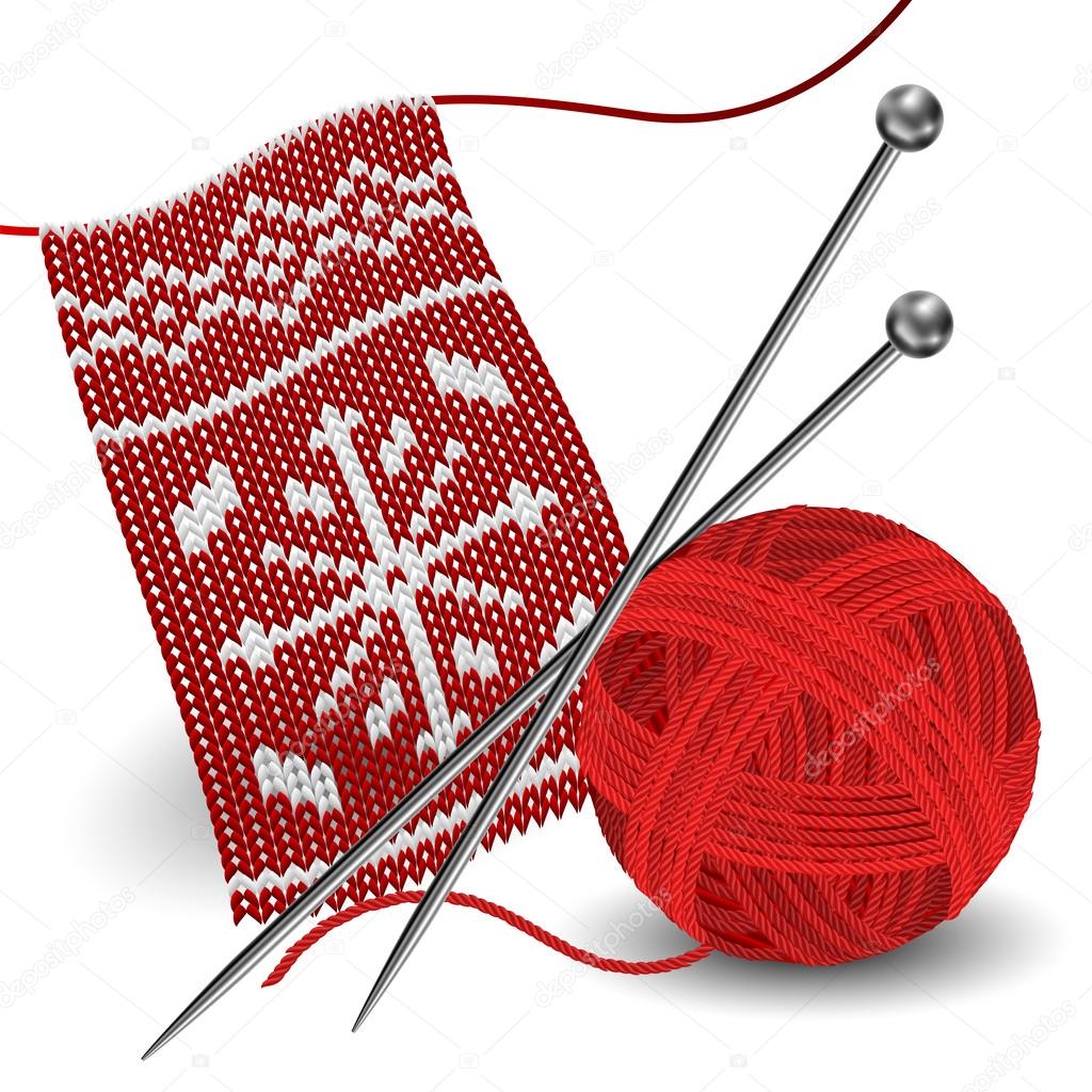 Knitting with needle and yarn ball