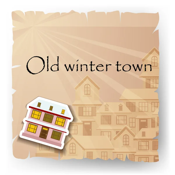 Oude papieren kaart met cartoon huis — Stockvector
