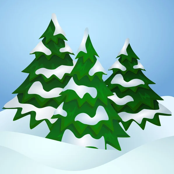 Pine bomen bedekt met sneeuw — Stockvector