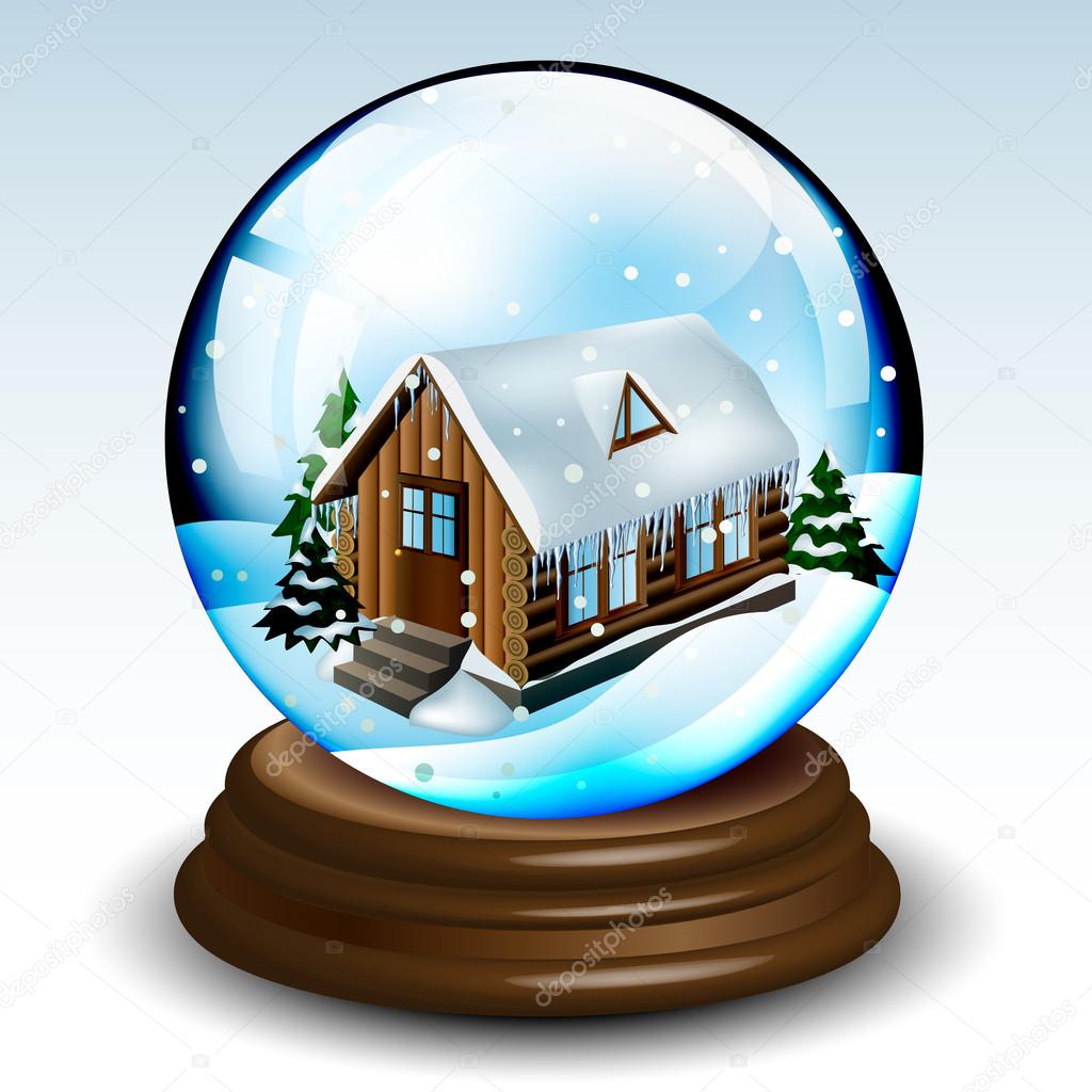 Snow globe with winter house