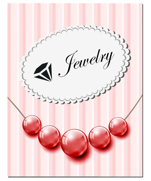 Jewelry card with red glass pearls Stock Vector