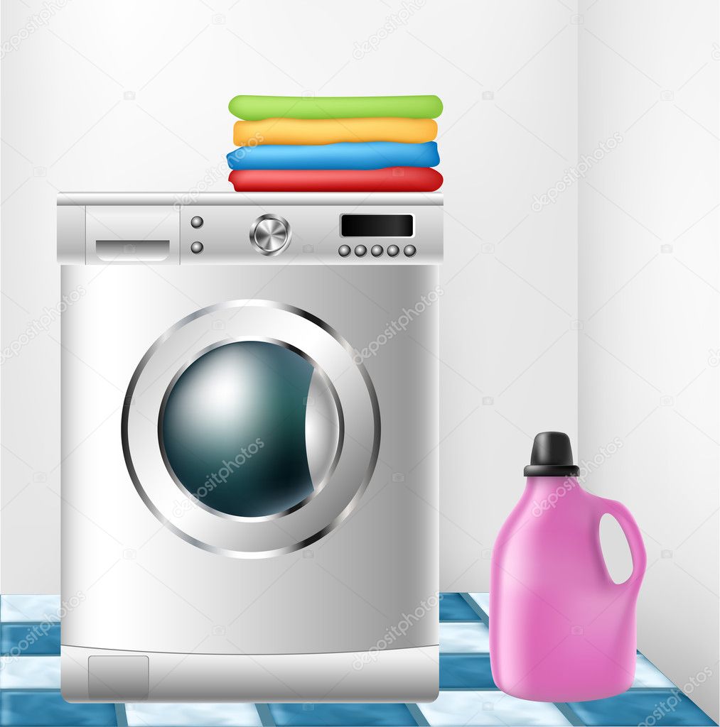 Washing machine with clothes and detergent bottle