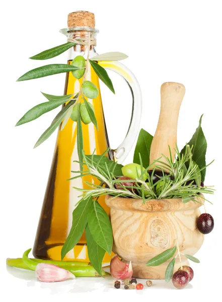 Olive oil and spices — Stock Photo, Image